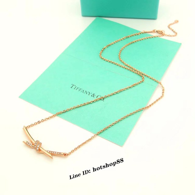 Tiffany新款蒂芙尼緣系列半鑽打結項鏈帶鑽套裝項鏈耳環 zgb3129